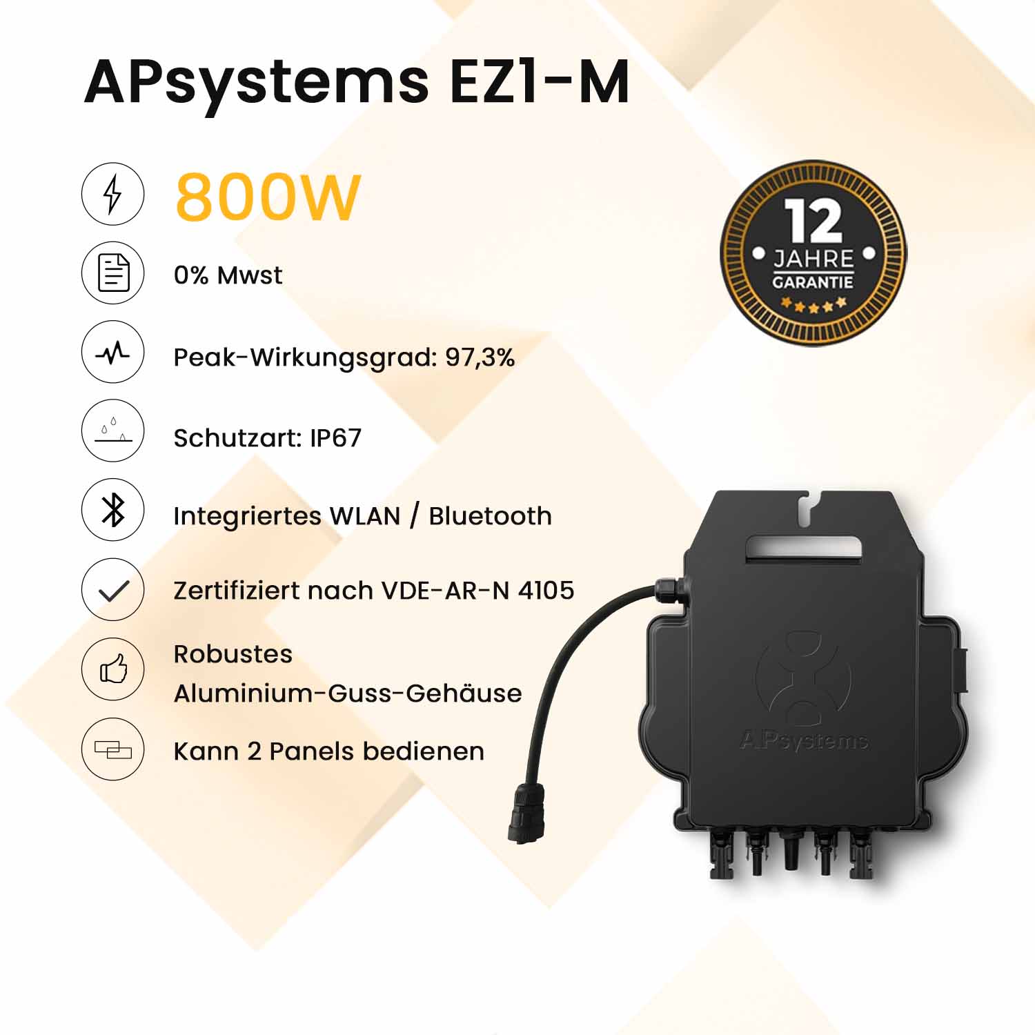 APsystems EZ1-M 800 Watt gedrosselt auf 600 Watt Mikro-Wechselrichter,  199,99 €