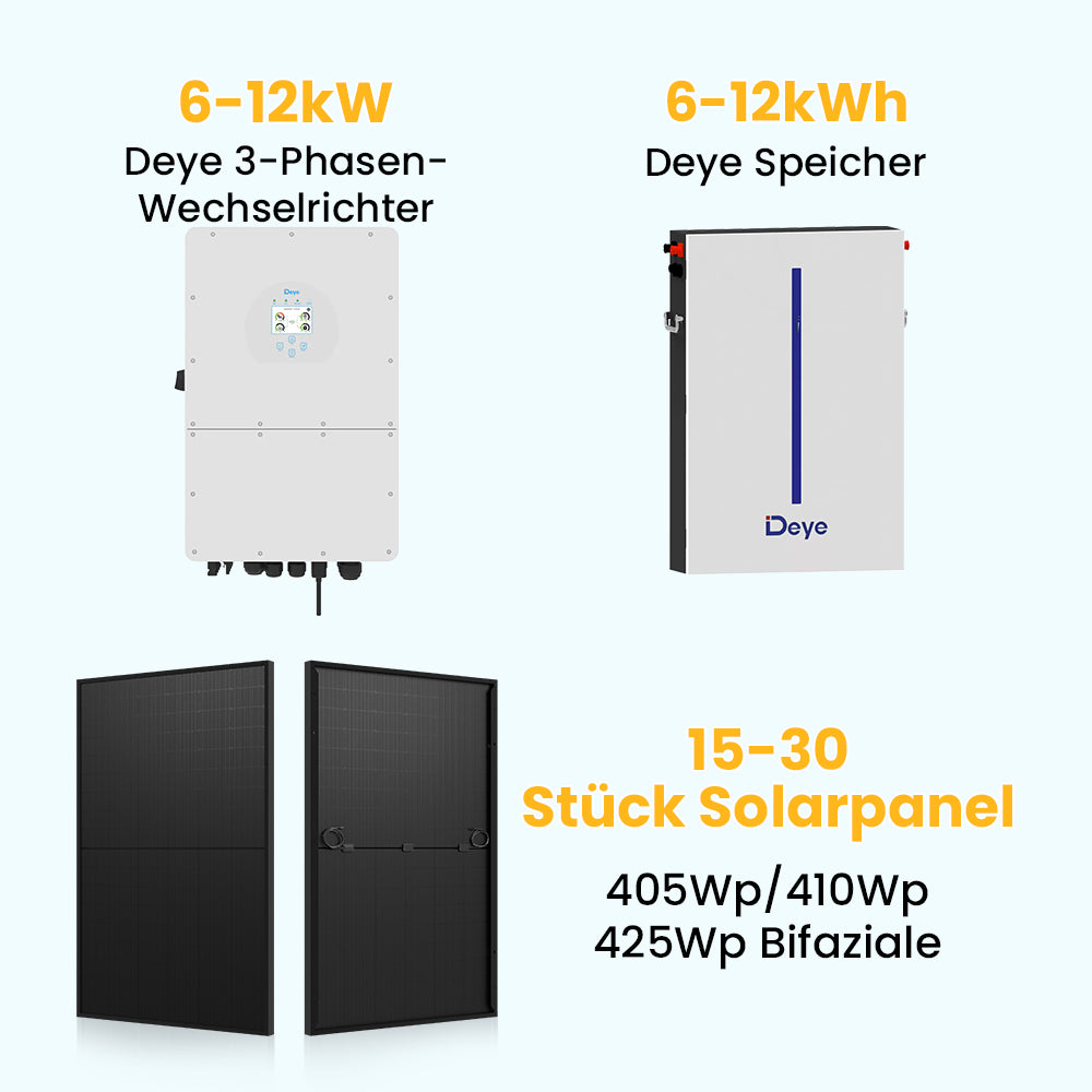 Deye Niederspannung Speichersystem, 6-12kW / 6-12kWh / 15-30 stücke Solarmodule, 3-phasig