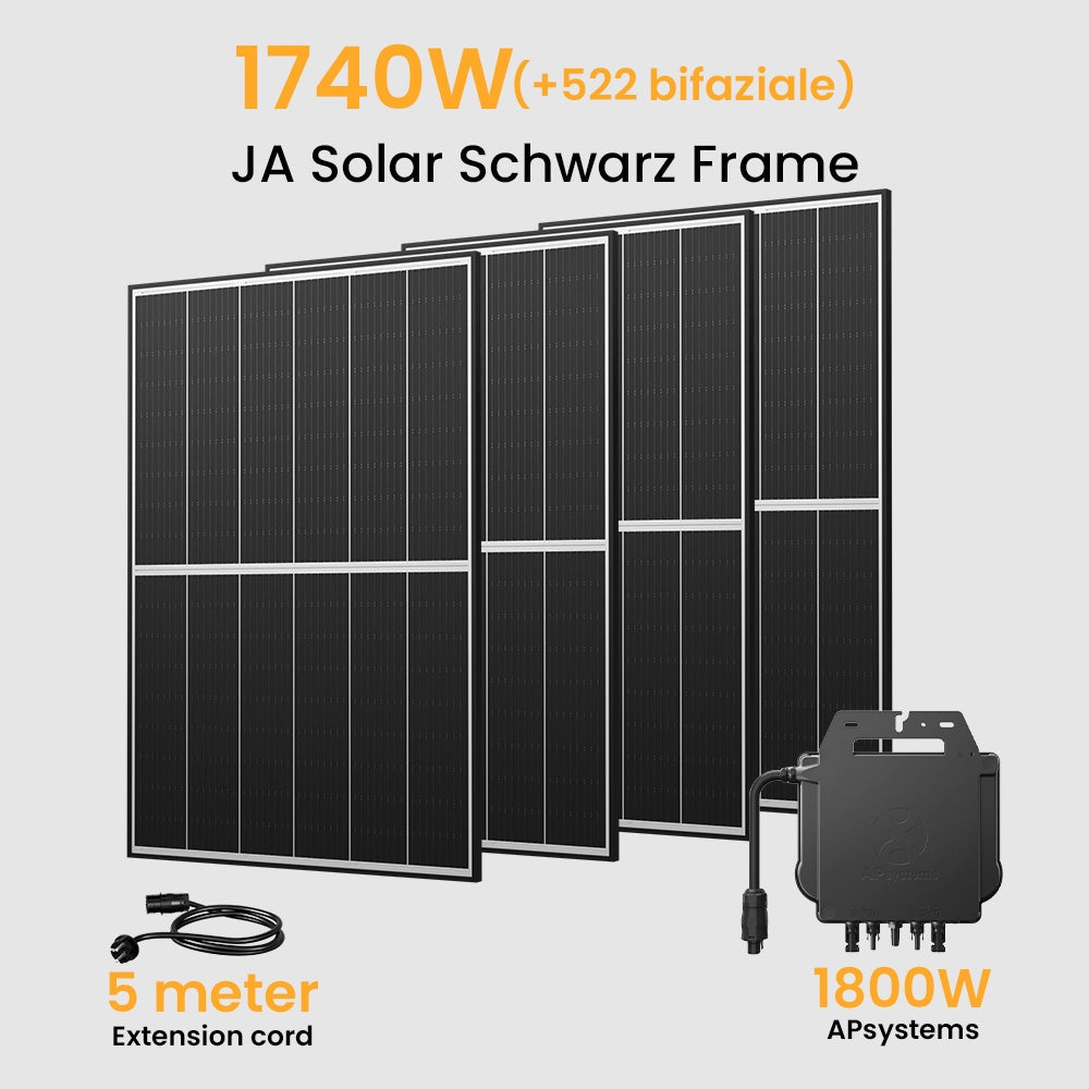 Balkonkraftwerk 800/1800W APsystems Wechselrichter, JA Solar Solarmodul 880Wp Bifaziale