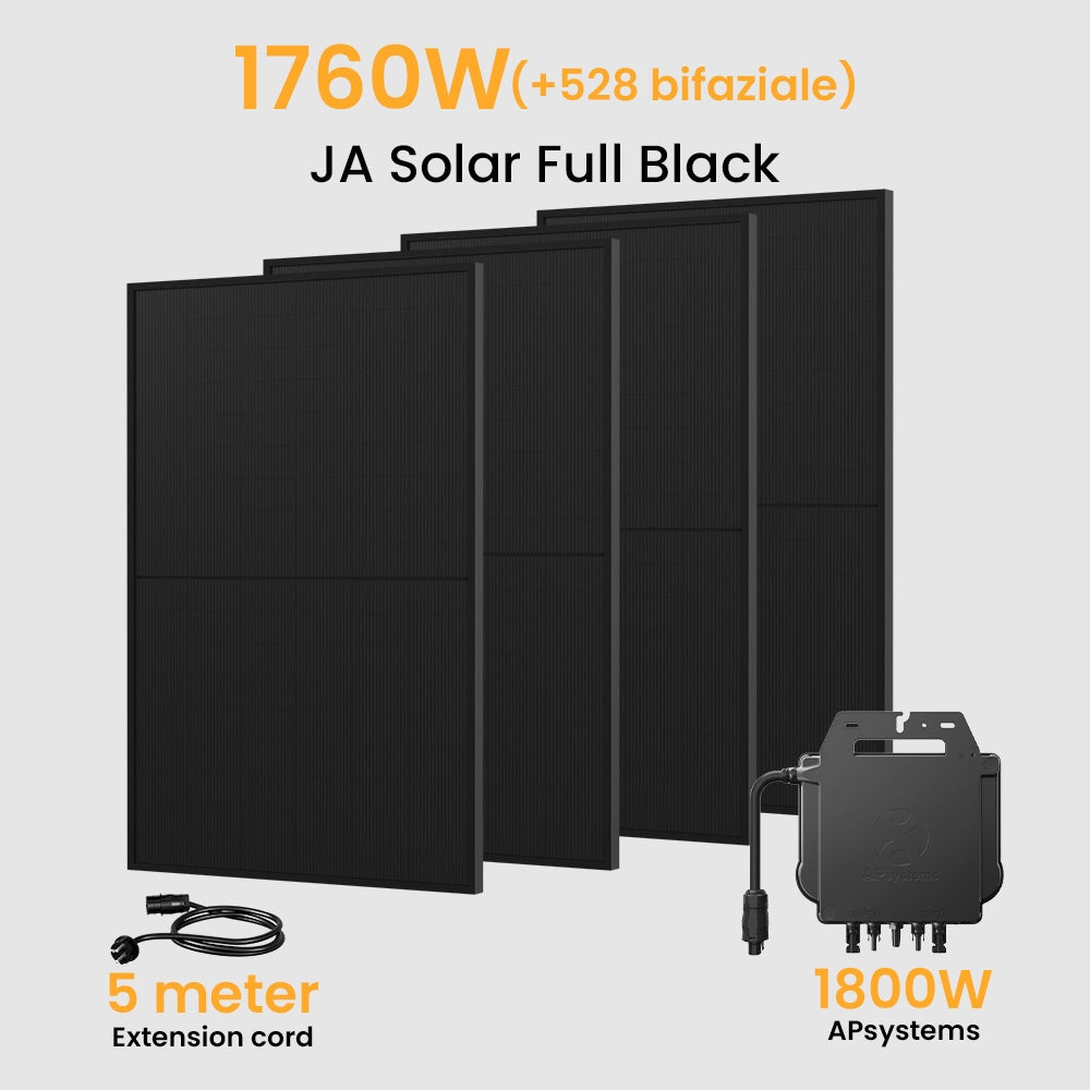 Balkonkraftwerk 800/1800W APsystems Wechselrichter, JA Solar Solarmodul 880Wp Bifaziale