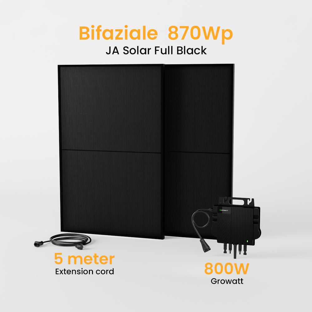 Balkonkraftwerk 800W Growatt Wechselrichter, JA Solar Solarmodul 830/850/860/870Wp Bifaziale Deal