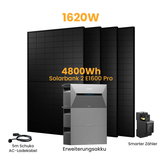 Anker Solix Solarbank 2 E1600 Pro 4800/6400Wh Balkonkraftwerk Set, 1620/1760W Solarmodule