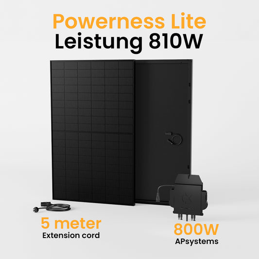 Powerness Lite Balkonkraftwerk Set, 810Wp Solaranlage, Full Black Solarpaneel, APsystems 800W Wechselrichter(auf 600W gedrosselt, wird automatisch auf 800W freigeschaltet)