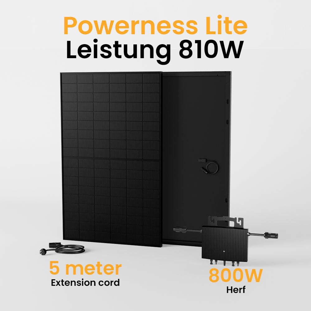 Powerness Lite Balkonkraftwerk Set, 810Wp Solaranlage, Full Black Solarpaneel, Growatt 800W /HERF 800W Wechselrichter
