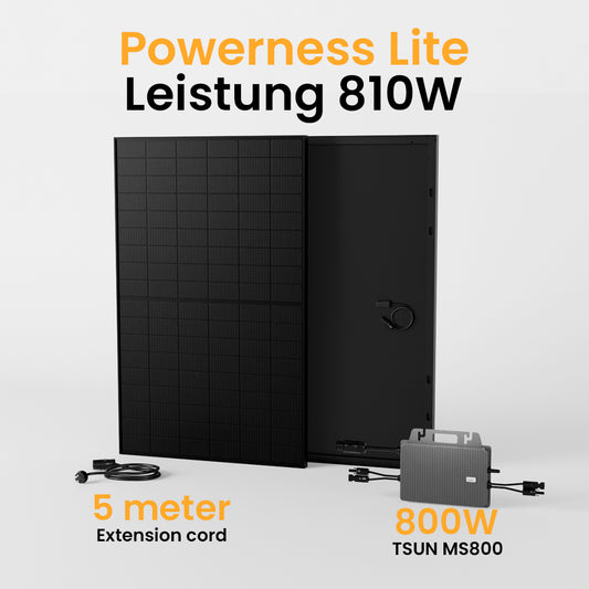 Powerness Lite Balkonkraftwerk Set, 810Wp Solaranlage, Full Black Solarpaneel, TSUN TSOL-MS800 800W Wechselrichter