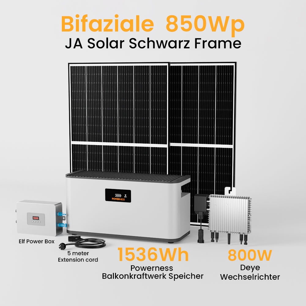 Balkonkraftwerk mit 1536Wh M01 Speicher, 800W Deye Wechselrichter ,JA Solar Solarmodul 830/850/860/870Wp Bifaziale