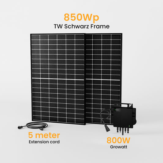 Balkonkraftwerk 850Wp TW Black Frame Solarmodul, 800W Growatt Wechselrichter