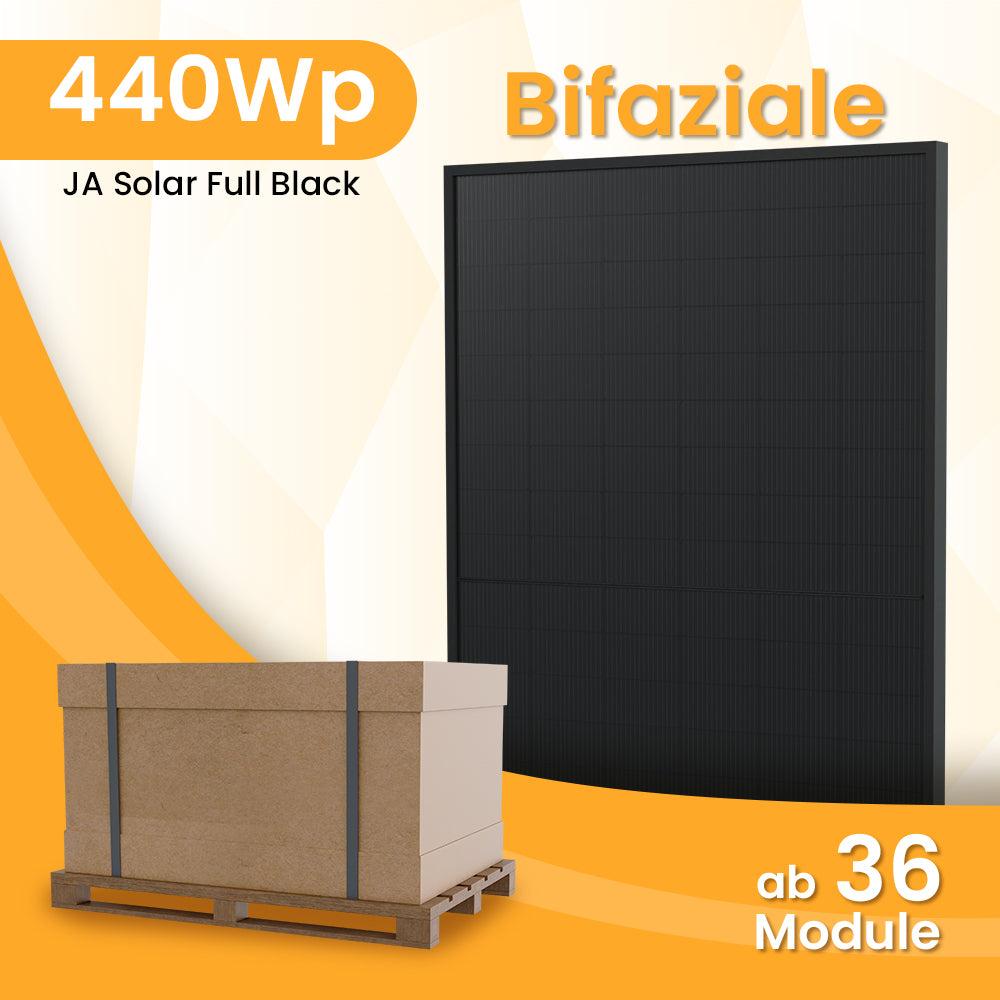 JA Solar 440Wp Full Black Paneel Bifaziale N-Doppelglas-Monomodul Solarmodul