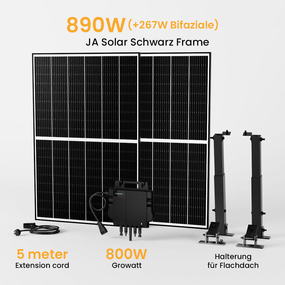 Growatt Balkonkraftwerk Set, 880Wp Bifaziale Solarmodule, 800W Wechselrichter