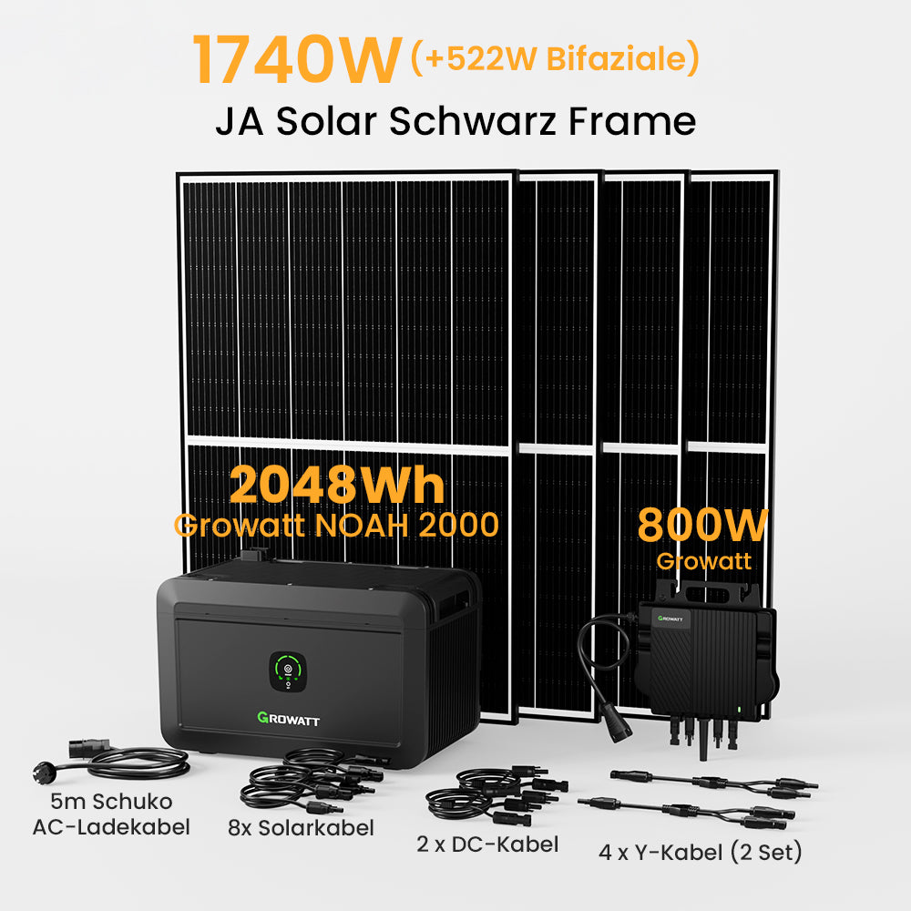 Growatt NOAH 2000 Balkonkraftwerk mit Speicher, 2048/4096/6144/8192Wh, 870/880/1740/1760W Bifaziale Solarmodule