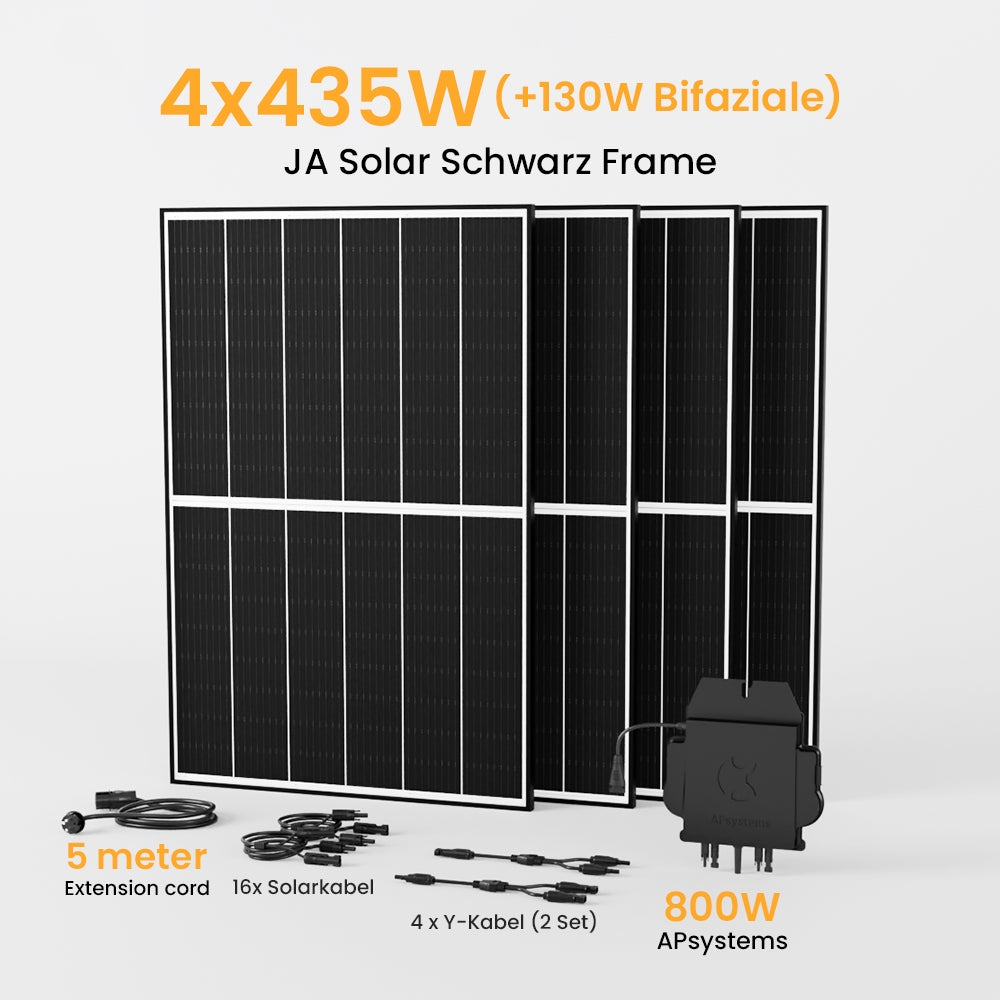 Balkonkraftwerk 800/1800W APsystems Wechselrichter, JA Solar Solarmodul 880Wp Bifaziale