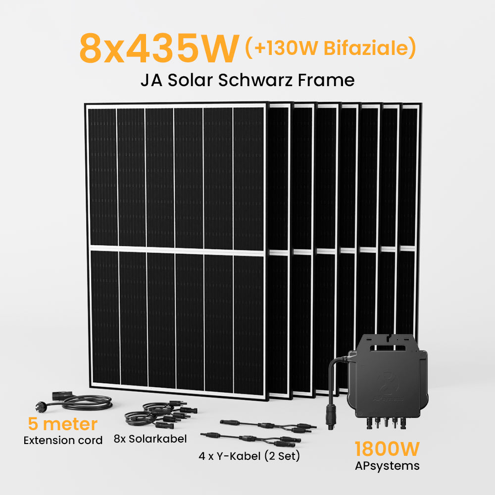 Balkonkraftwerk 800/1800W APsystems Wechselrichter, JA Solar Solarmodul 880Wp Bifaziale