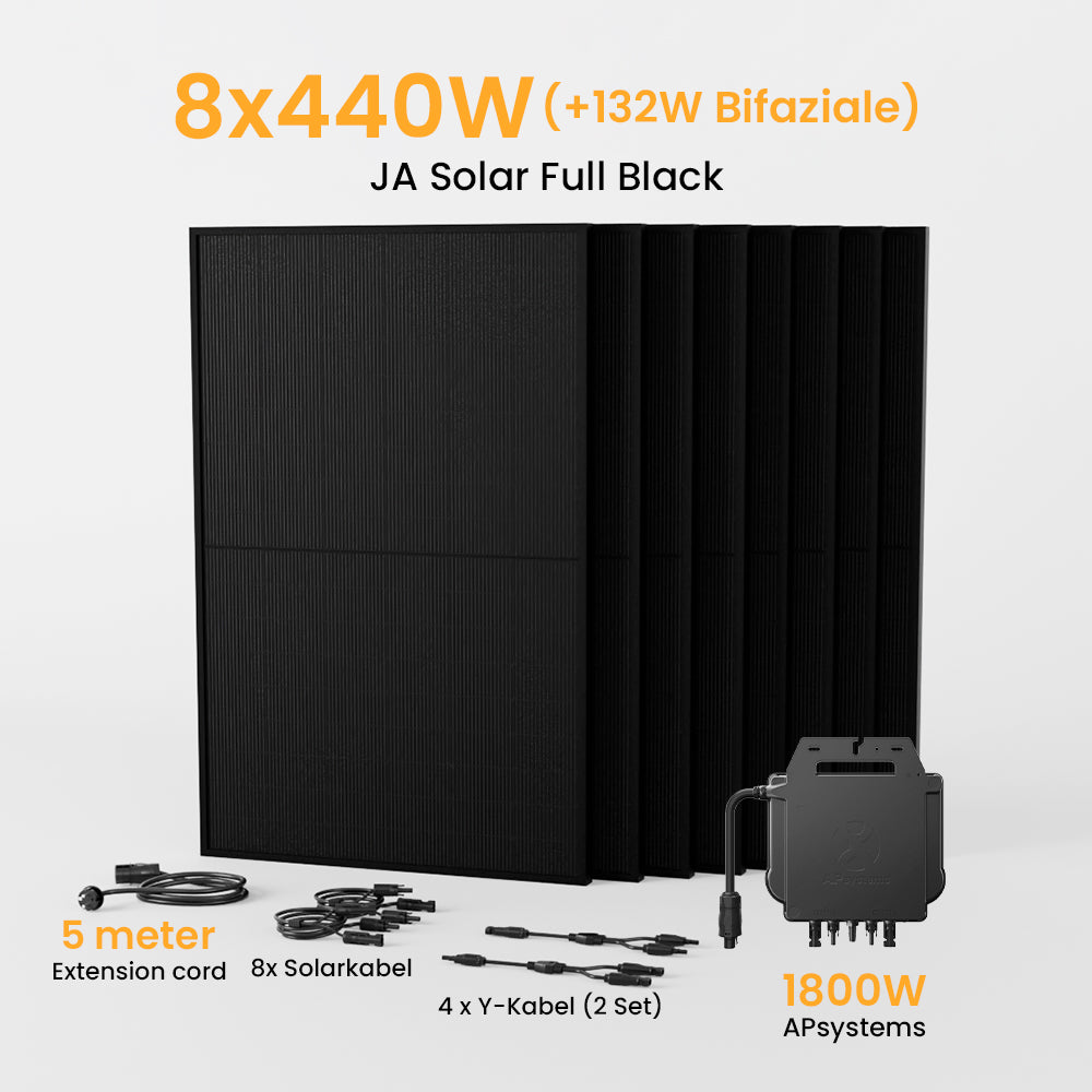 Balkonkraftwerk 800/1800W APsystems Wechselrichter, JA Solar Solarmodul 880Wp Bifaziale