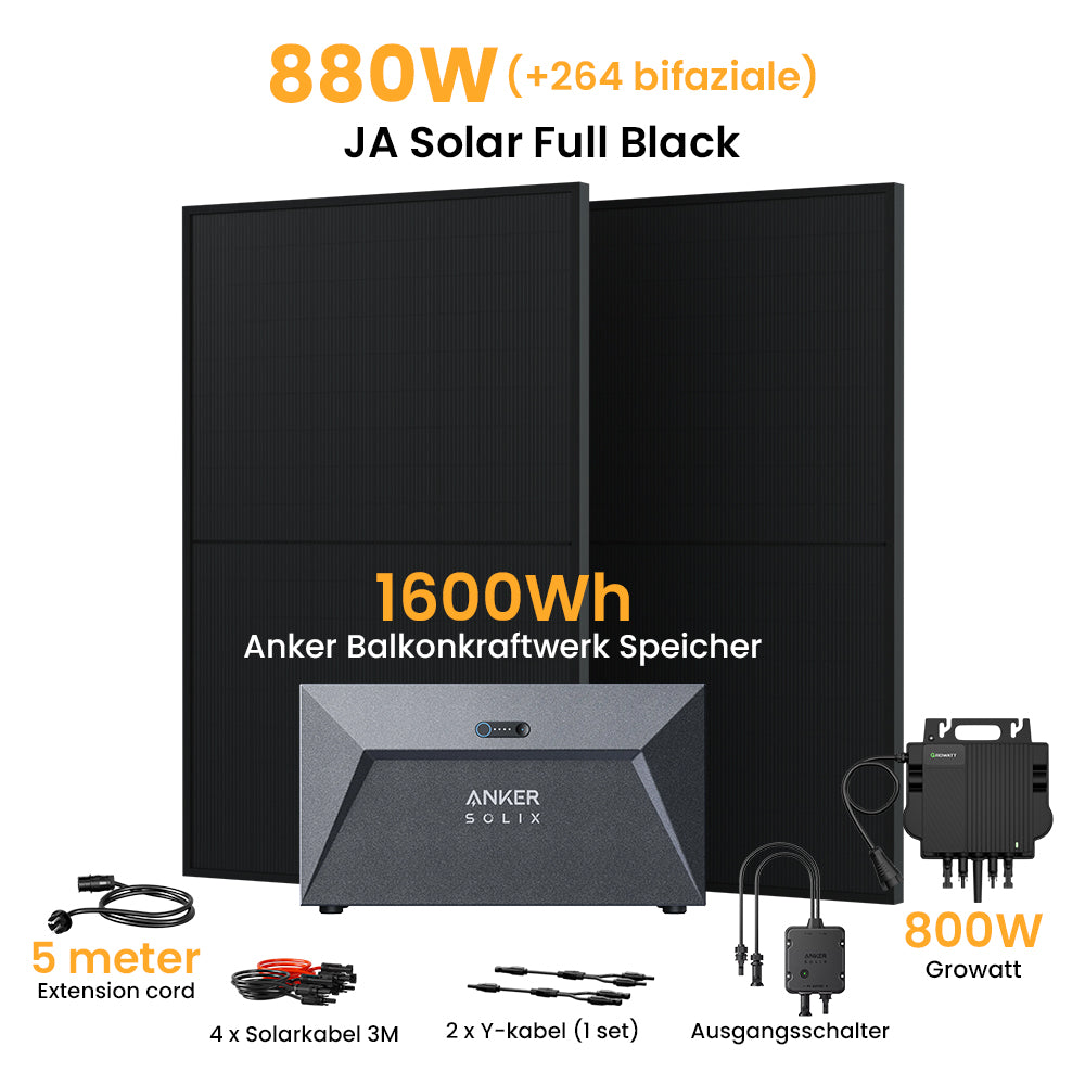 Anker SOLIX Solarbank E1600, 800W Growatt/Apsystems, 870/880 Bifaziale Solarmodule