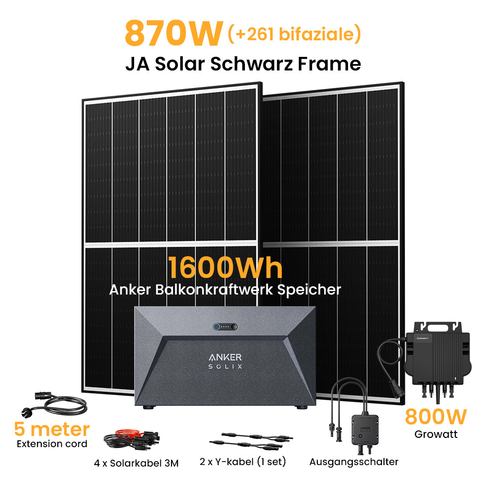 Anker SOLIX Solarbank E1600, 800W Growatt/Apsystems, 870/880 Bifaziale Solarmodule