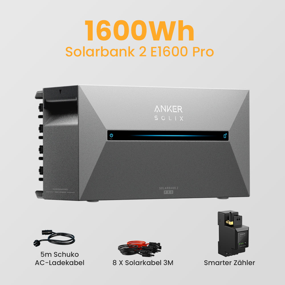 Anker Solix Solarbank 2 E1600 Pro 1600Wh Balkonkraftwerk Set, 870/880/1740/1760W Bifaziale Solarmodule, mit Smarter Zähler