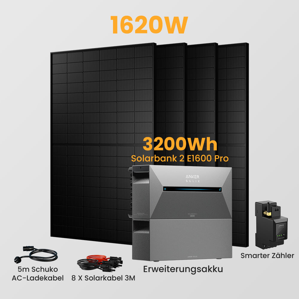 Anker Solix Solarbank 2 E1600 Pro 3200Wh Balkonkraftwerk Set, mit Smarter Zähler