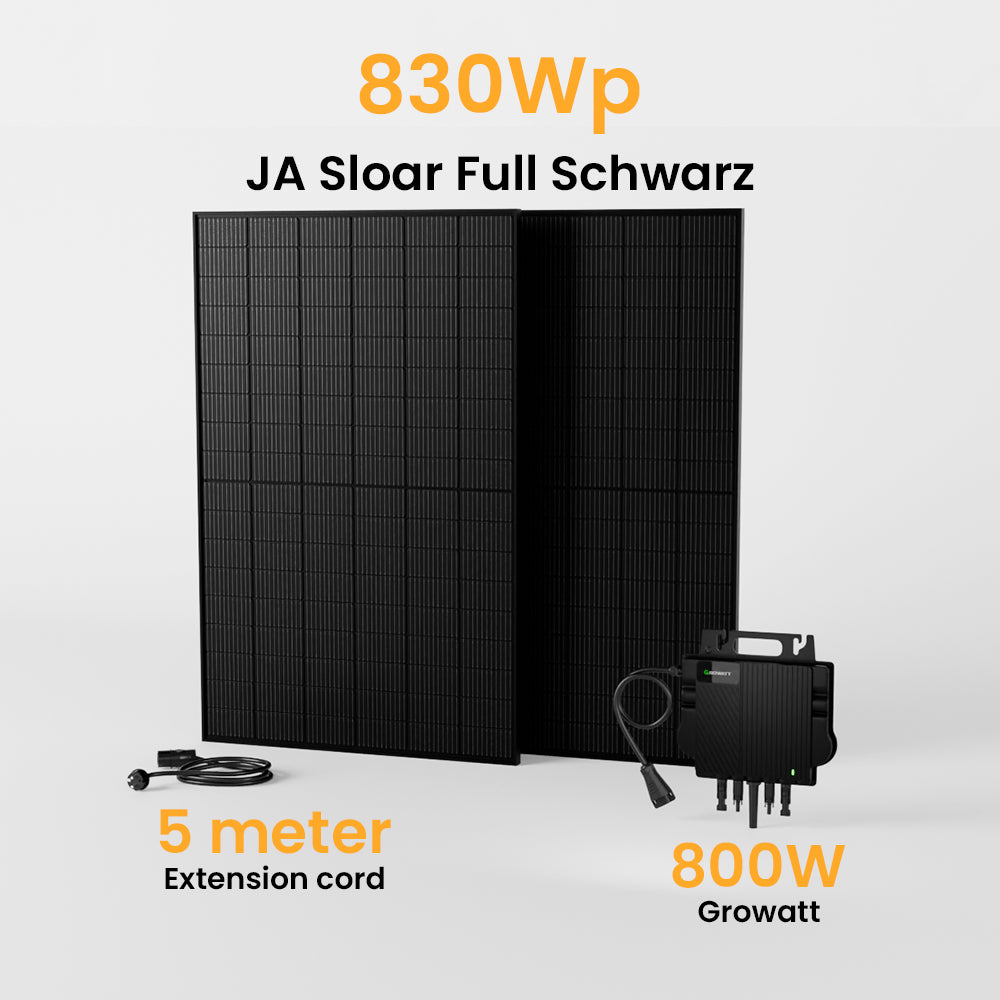 Balkonkraftwerk 800W Growatt Wechselrichter, JA Solar Solarmodul 830/850/860/870Wp Bifaziale Deal