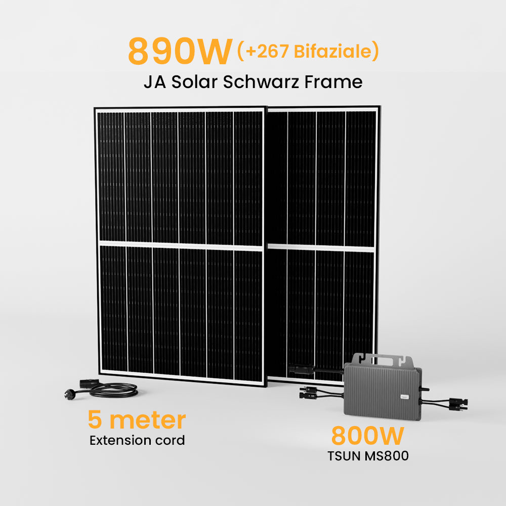 Powerness Balkonkraftwerk Set, 890/880Wp Bifaziale Solaranlage, 800W TSUN TSOL-MS800 Wechselrichter, JA Solar Solarmodul Sonderangebot
