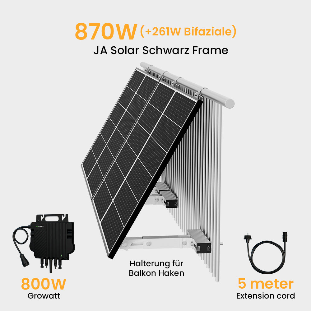 Powerness Balkonkraftwerk Set mit Halterung, 870Wp Bifaziale Solaranlage, Black Frame Solarpaneel, Growatt 800W Wechselrichter deal