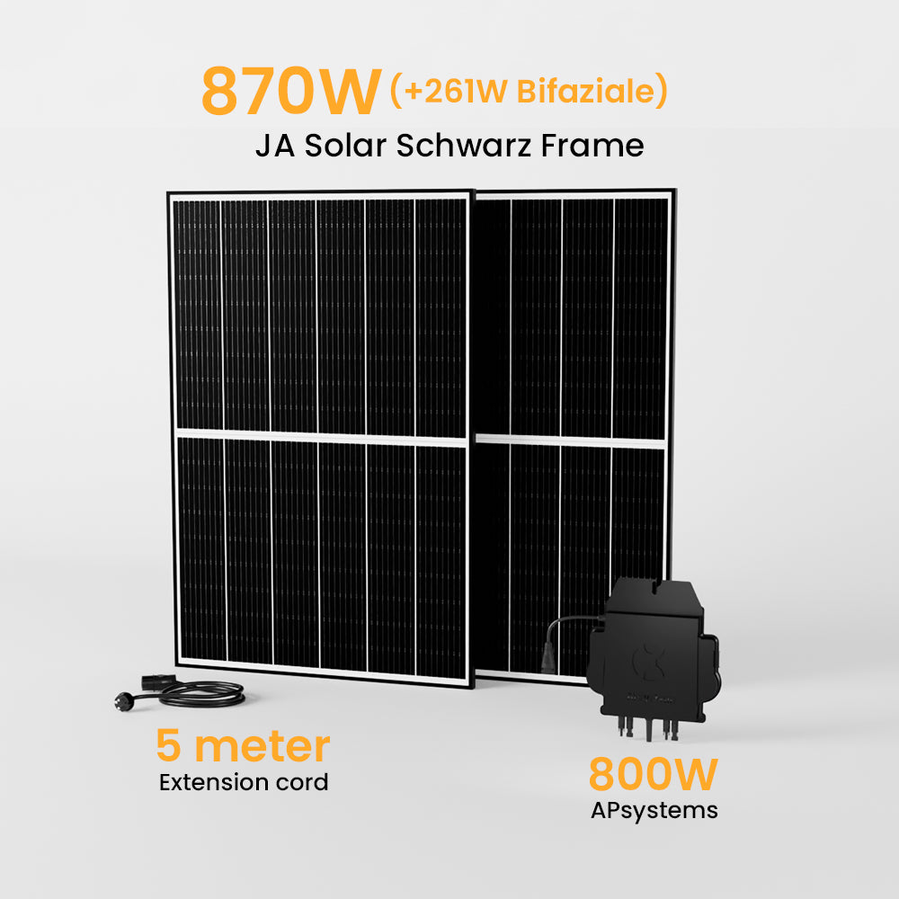 Balkonkraftwerk 800/1800W APsystems Wechselrichter, JA Solar Solarmodul 880Wp Bifaziale