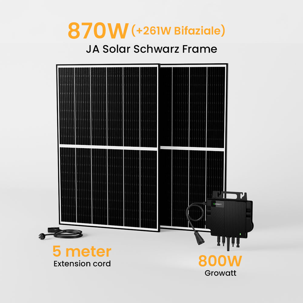 Powerness Balkonkraftwerk Set mit Halterung, 870Wp Bifaziale Solaranlage, Black Frame Solarpaneel, Growatt 800W Wechselrichter deal