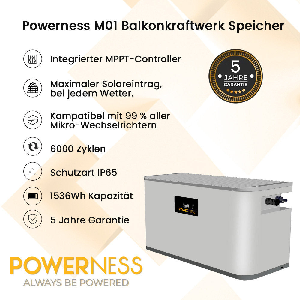 M01 Balkonkraftwerk Speicher, Kapazität von 1536Wh, MPPT-Regler integriert, Maximale Eingangsleistung 1000W, 6000+ Ladezyklen & 15 Jahre Lebensdauer Deal