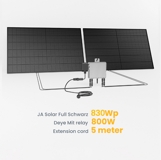 Balkonkraftwerk 830Wp JA Solar Full Black Solarmodul, 800W Deye Wechselrichter
