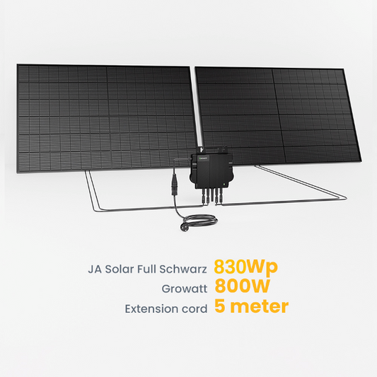 Balkonkraftwerk 830Wp JA Solar Full Black Solarmodul, 800W Growatt Wechselrichter