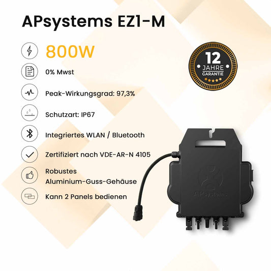 APSystems EZ1-M 800 Watt Mikro-Wechselrichter (auf 600W gedrosselt, wird automatisch auf 800W freigeschaltet)